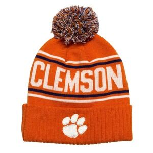 NCAA Clemson Tigers Cuffed Knit NWT Pom Beanie Embroidered Orange Adult
